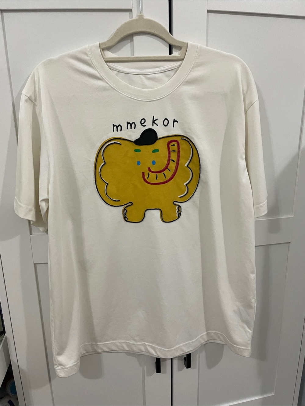 Cream Short Sleeve Tee with Yellow Elephant Graphic by
